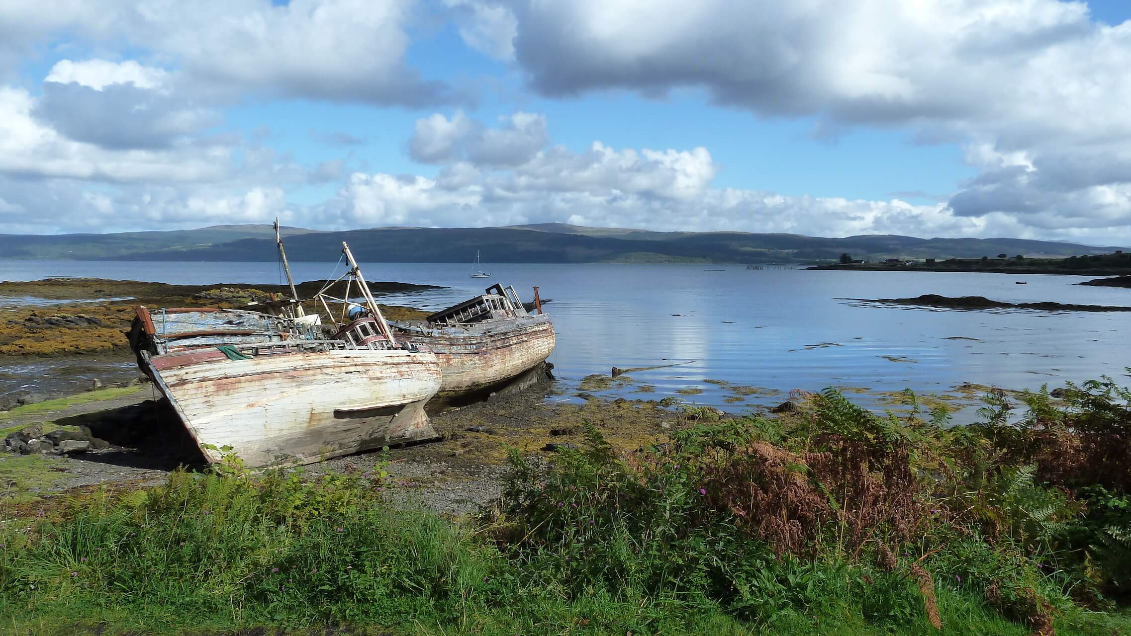 Wrecked wooden boats in the village of Salen, Isle of Mull