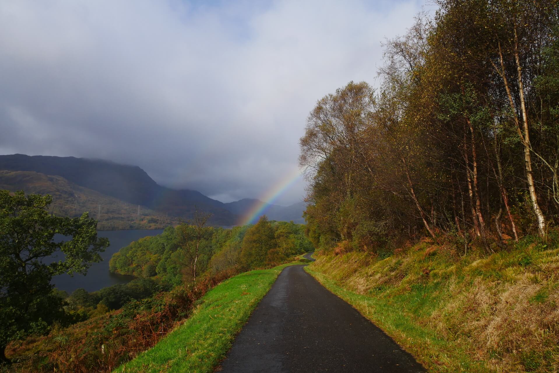 Rainbow over the road along Loch Katrine